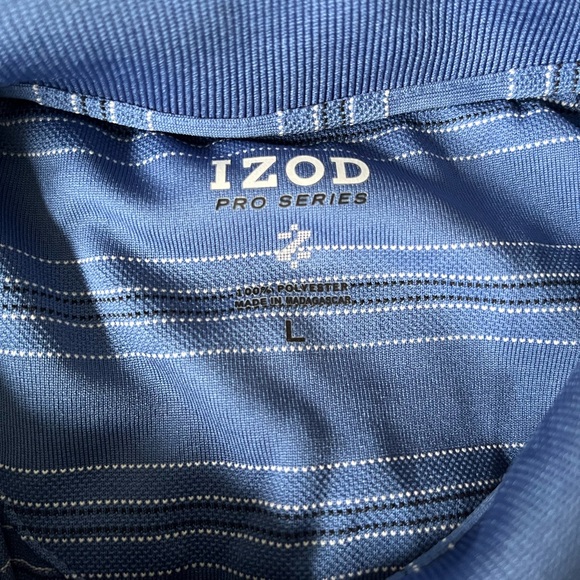 Izod Blue Polo Golf Shirt with White/Black/Gray Stripes - Size L - NWOT - Picture 3 of 4